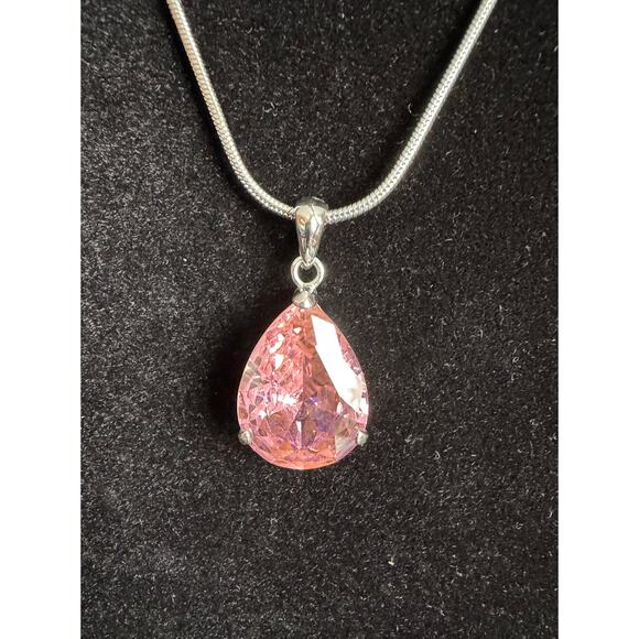 Pre-owned Pink Teardrop Pendant Necklace + New 18-20" Chain — Elegant Gift N122 - Picture 1 of 4
